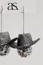 Load image into Gallery viewer, black cowgirl hat disco ball earrings
