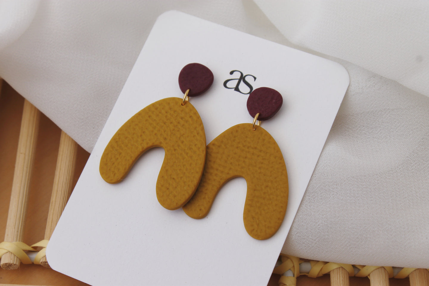 burgundy & mustard clay earrings