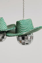 Load image into Gallery viewer, green cowgirl hat disco ball earrings
