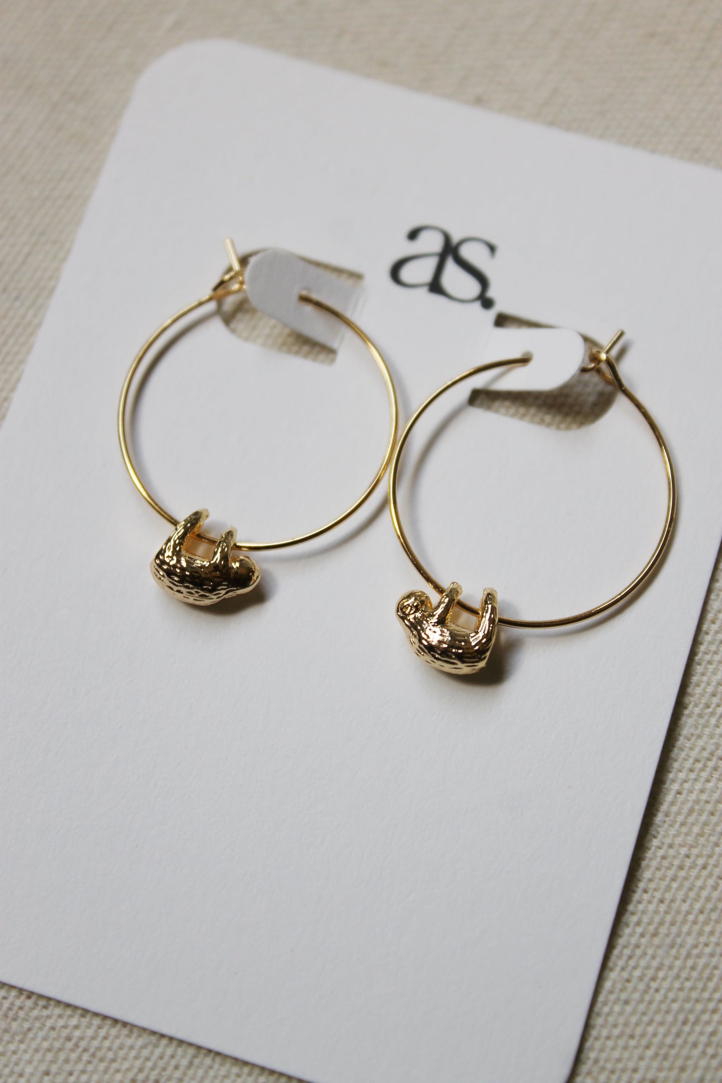 Hanging Sloth Hoop Earrings