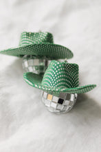 Load image into Gallery viewer, green cowgirl hat disco ball earrings
