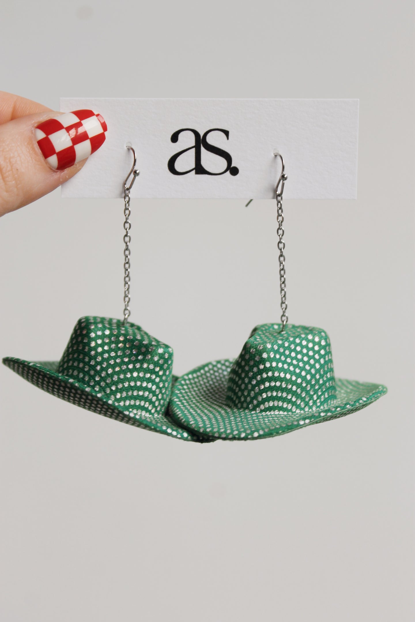 green cowgirl hat earrings