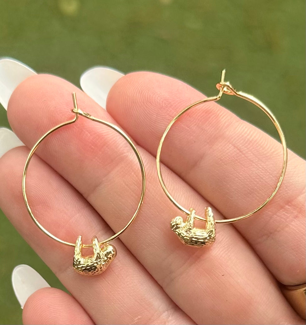 Hanging Sloth Hoop Earrings